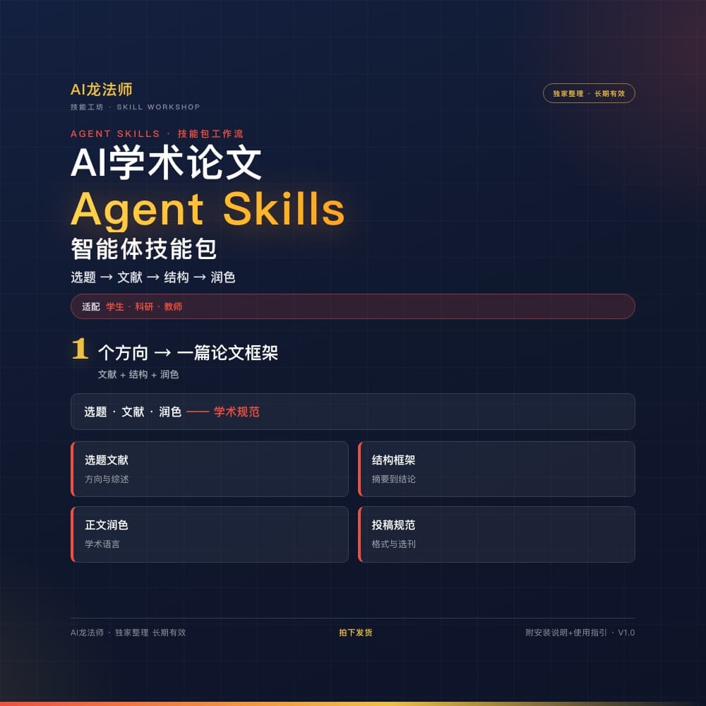 075 AI 学术论文 Agent（选题 → 文献 → 结构 → 润色 → 投稿） 商品图