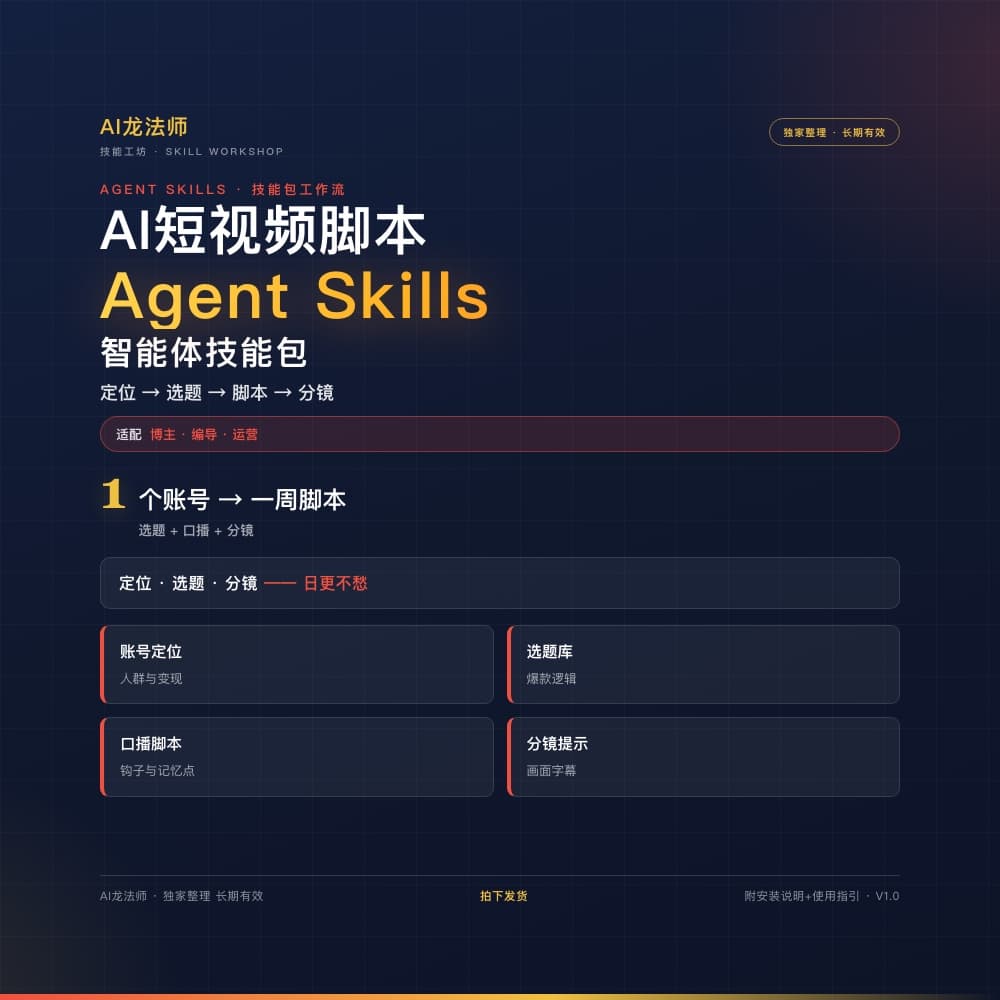 069 AI 短视频脚本批量生成 Agent（定位 → 选题 → 脚本 → 分镜） 商品图